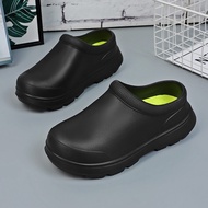 Pure Black Work Shoes Men's Summer Kitchen Work Safety Shoes Thick Sole Non Slip Men Slip-on Casual Trendy Shoes Waterproof