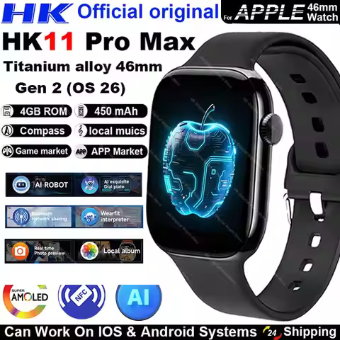 Original HK11 PRO MAX Smart Watch Series 11 46mm AMOLED 4G ROM Bluetooth Call Network AI Robot Clock