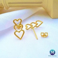 18K Three Heart Layer Stud Earring Saudi Gold