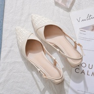 Baotou Thick Heel Shoes Women Pointed Toe 2026 Spring New Stitching One-word Strap Back Air Heel San