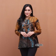 Blouse Batik Wanita Modern Kombinasi Kerja Kekinian