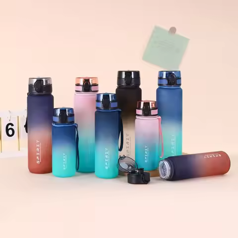 500/650/1000ML Large Capacity Sports Water Bottle Leak Proof Colorful Plastic Cup Drinking Outdoor T