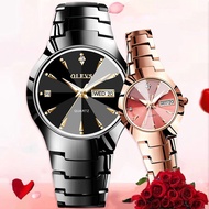 OLEVS Jam Tangan Couple Original  Casual Tungsten Steel Couple Watch Date Quartz Analog Couple  Set Watch Business Original Mens  Fashion  Lumnious Water Resistant Watch Women Jam Tangan Wanita Lelaki Cewek Cowok