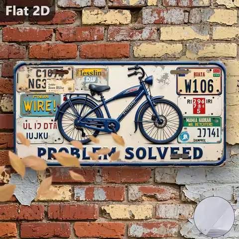 2D Flat, 1pc,Vintage Tin Sign, Decorative Plaque & Statues (30x15cm), Vintage Bicycle,"Problem Solve