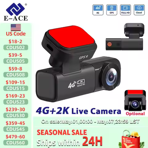 E-ACE 2K 4G Live Dashcam Optional1080P Rear Dual Cam Record GPS Remote Monitor APP Control Cloud Sto
