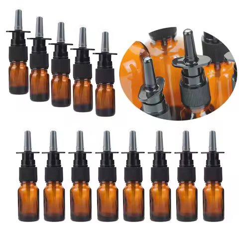 8/15/24pcs 5ml 10ml Amber Nasal Spray Bottle Glass with Fine Nose Mist Sprayer Press Spray Head Empt