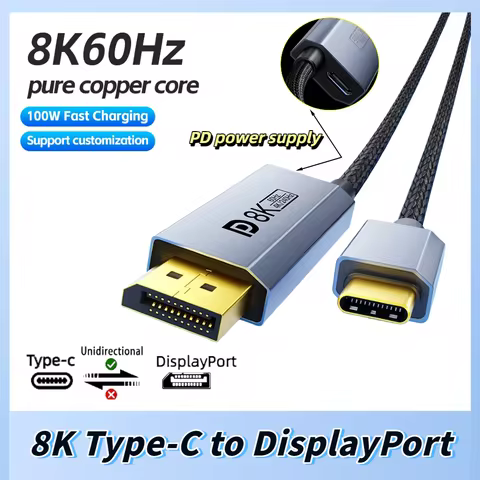 Type-C to DisplayPort 1.4 8K Cable With PD Charging 8K@60Hz 4K@120Hz for Gaming PC Laptop Monitor Co