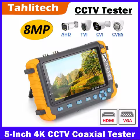 Tahlitech Camera Tester IV8W 8MP 4 In 1 CCTV Tester 5 inch Monitor 4K AHD CVI TVI CVBS with HDMI VGA