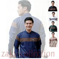 BAJU KOKO MUSLIM PRIA KOBATA DEWASA LENGAN PANJANG KOMBINASI BATIK SIZE M L XL WARNA COKLAT/MOCCA HI