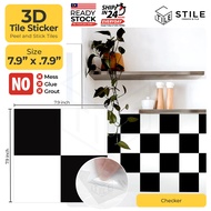 Checker 3D Tiles Sticker Kitchen Bathroom Wall Tiles Sticker Self Adhesive Backsplash Clever Mosaic 7.9x7.9inch