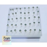 Small white earrings with plastic gems, 15 pairs