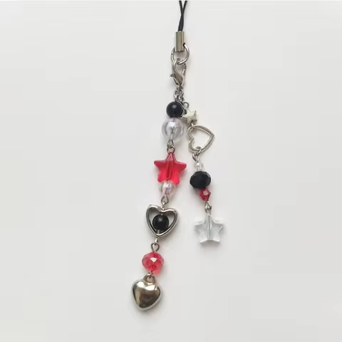 Red and black phone charm/grunge/rock/vampire/star/bag keychain