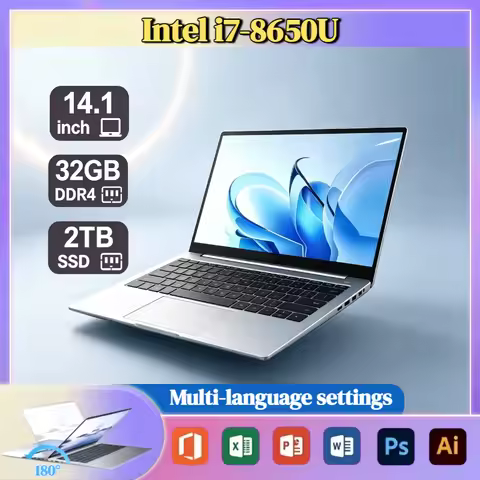 14.1 Inch Ultra Slim Laptop Intel i7 8650U 4C8T 1.9GHz Base 4.2GHz Boost 32GB DDR4 2TB SSD Gaming Of