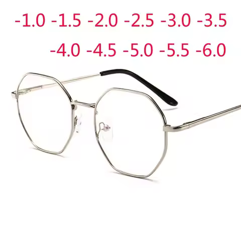 Regular Polygon Women Men Glasses Lady Luxury Retro Myopia Optical Mirror Eyewear -0.5 -1.0 -1.5 -2.