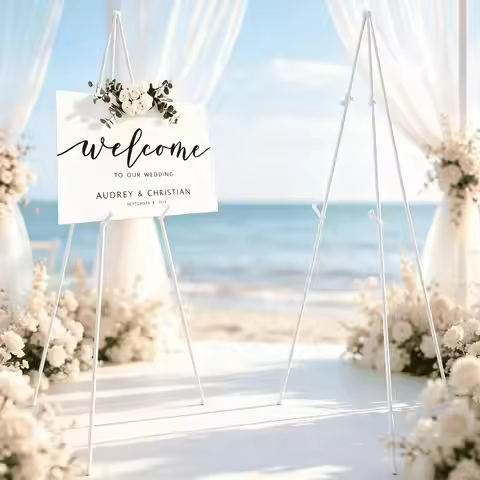 Portable Folding Easel Stand with Non Slip Feet,Side Hooks,Adjustable Height Poster Sign Holder for 