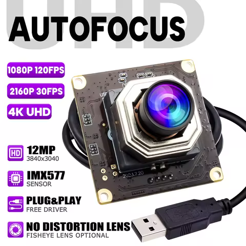 ELP 12MP USB Camera Module 4K 30fps 1080P 120fps IMX577 Autofocus Plug&Play Industrial PC Webcam for