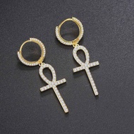 Punk Ankh Dangle Earrings For Women Men Iced Out Zircon Earing HipHop Jewelry  OHE046