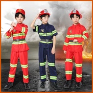 ℡ ∽ ➱ Fireman Costume for Kids Boys Firefighter Career Uniform Work Cosplay Role Play Girl Suit Clo
