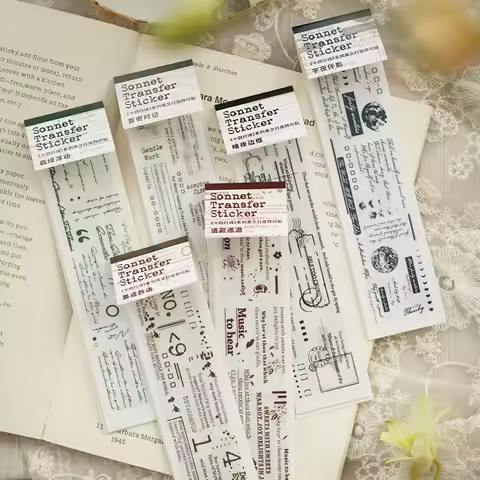 Vintage Sonnet Poem Junk Journal Rub on Stickers Alphabet Sentiment Background Deco Transfer Sticker