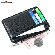 YBC Men Wallet Solid Color Textured PU Zipper Card Holder Mini Coin Purse