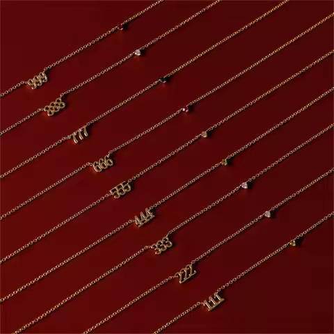 111 222 333 444 555 666 777 888 999 Necklaces For Women Men Gold Color Stainless Steel Angel Number 