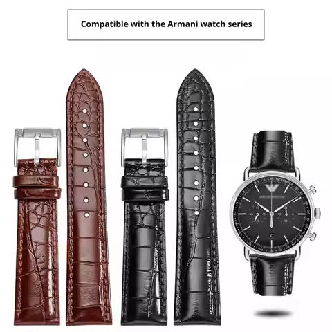 Crocodile grain genuine cowhide leather watch strap For Armani Rolex Casio Seiko universal flat inte