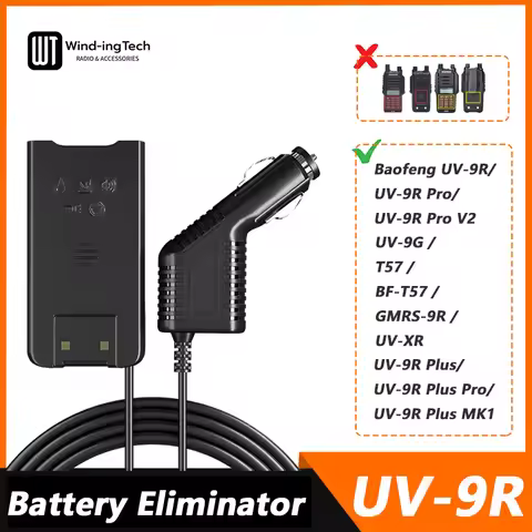 Baofeng UV-9R Plus Battery Eliminator Car Charger 12V for UV-9RG BF-T57/BF-9700/ BF-R760/GMRS-9R/UV-