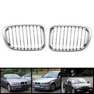(NFHU) 2X Chrome Front Hood Kidney Grille Grill for 1998-2001 E46 320I 323I 325I 328I 330I 4-Door Se