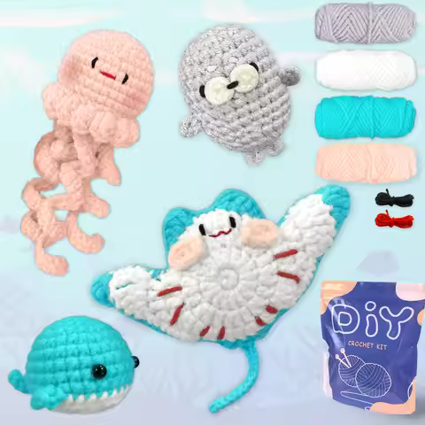 YAMAXIN 4PCS DIY Crochet Kit for Beginners Ocean Animal Themed Easy Craft Tool Set Arts And Crafts K