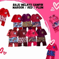 (READY STOCK) RAYA 2021 Baju Melayu Samping Baby Newborn Merah/ BAJU MELAYU SAMPIN NEWBORN MAROON