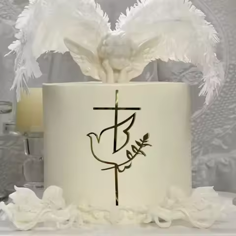 3pcs Dove Leaf Cross Cake Decorating Plug-ins for Communion, Baby Baptism, Naming Ceremony, Christma