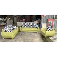 大慶二手家具 青綠色貓抓皮3+2+1沙發(獨立筒座墊含抱枕)/客廳沙發/辦公沙發/多件組沙發/皮沙發