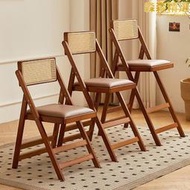 可摺疊吧檯椅家用簡約高腳凳實木酒吧椅餐廳日式藤編靠背椅子