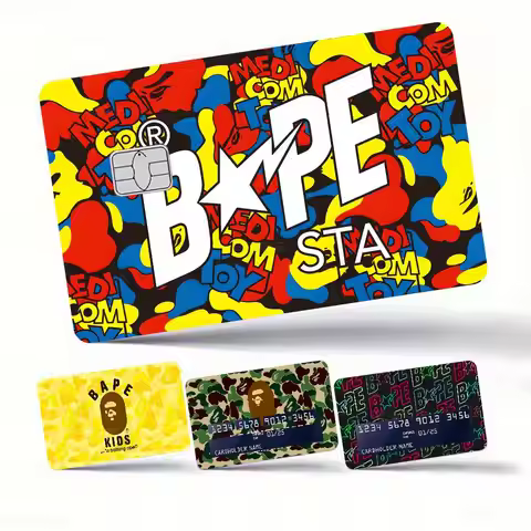 B-BAPE-E Logo Cartoon Credit Card Skin Stickers For Bank Card Bus Metro Card Sticker Waterproof Wome