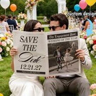 1pc Personalized Wedding Newspaper, Customized Photo And Text, Future Bride Engagement Souvenir, Sav