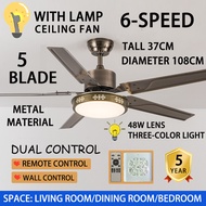 【3-year warranty】kdk ceiling fan with light 5 blades with remote control 42 inches LED 3 Colour 6th Speed Regulator  ( kipas siling lampu  ceiling wall fan with Lingt   吊扇灯）