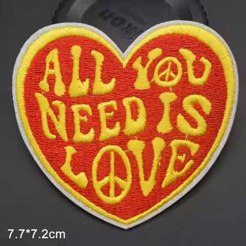 ALL YOU NEED IS LOVE Full Embroidered Peace And Love Iron On Yellow Round Patches Clothes Patches fo