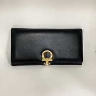 Salvatore Ferragamo 黑色 牛皮 金色鋼扣 義大利 古董皮夾 長夾
