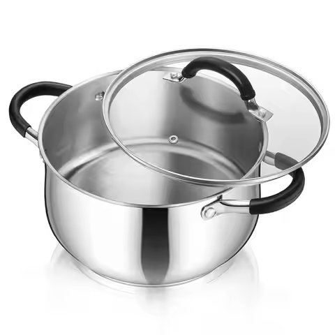 Tri Ply Bottom Stainless Steel 8QT Stock Pot With Visible Lid Dishwasher Safe Soup Cooking Pot Compa