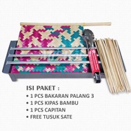 Portable Grill Set, Satay Grill, Bamboo Fan, Stainless Steel Capitan, Free Satay Skewers