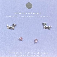 Winterwinter Silver925: สินค้าพร้อมส่ง (ยกเว้นงานสลัก) ต่างหูเงินแท้925 เซ็ตหมาดัชชุน Dachshund