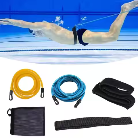 Latex Tubes Swim Training Resistance Belt 4M Adjustable Swimming Bungee Exerciser Swim Tether with M