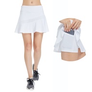 Women Sport Skort with Pocket Dance Yoga Golf Tennis Running Badminton Short Skirt High Waist Anti-glare Mesh Patchwork Speed Dry Short Pants with Skirt