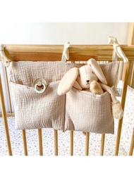雙格收納袋適用於紙尿褲,瓶子和玩具,懸掛收納適用於嬰兒床和嬰兒車,卡其色
