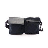 【二手】Gucci GUCCI 腰包/斜背包 GG帆布 28566 黑色帆布皮革腰包 男女通用 二手 A