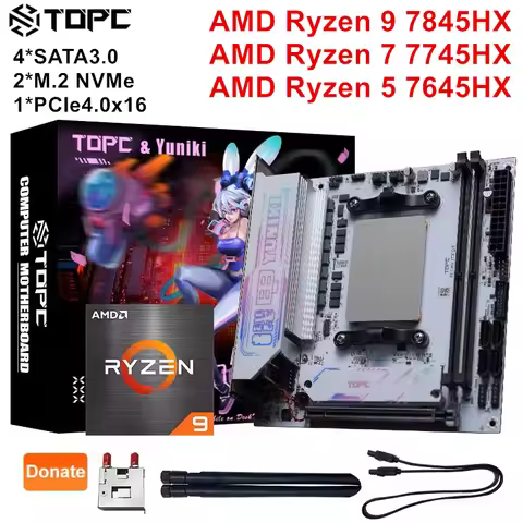 TOPC FL1 Gaming NAS Motherboard AMD Ryzen 9 8945HX/7845HX, R7 7745HX, 4xSATA, 2xM.2 NVMe, 2xDDR5, Wi