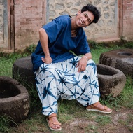 OKOA - Akea Long Harem Pants Navy Tie Dye Harem Pants