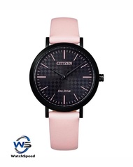 Citizen EM0765-01E Analog Eco-Drive Solar Powered Black Dial  Stainless Steel Case Pink Leather Ladies / Womens Watch