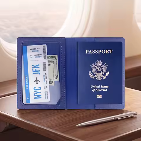 Solid Color PU Leather Passport Holder Travel Wallet for Women and Men with Flight Ticket Clip ID Co