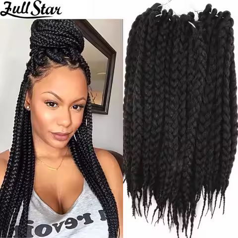 Full Star 12" 18" 22" 80g 12Root Box Braids Synthetic Hair Extensions Black Bug Brown hair for Women
